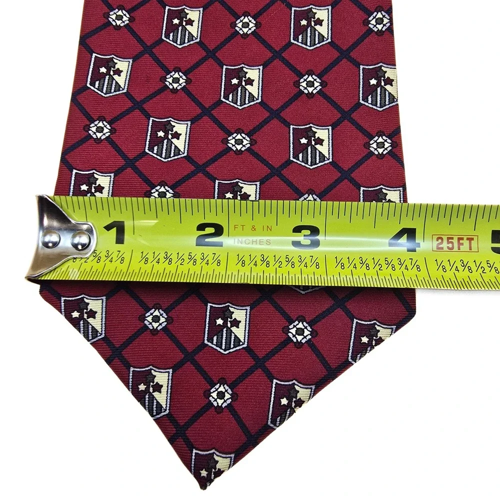 Tommy Hilfiger Mens Red Crest Lattice Silk Necktie‎ Italian Fabric Made in USA